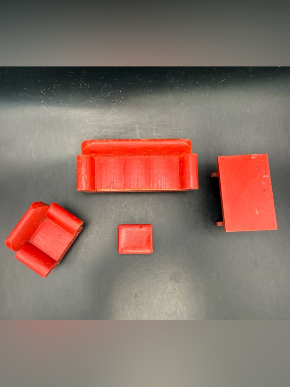 VTG 30’s Strombecker Living Room Set Red Wooden Dollhouse Furniture 4 Piece Lot - Picture 2 of 16